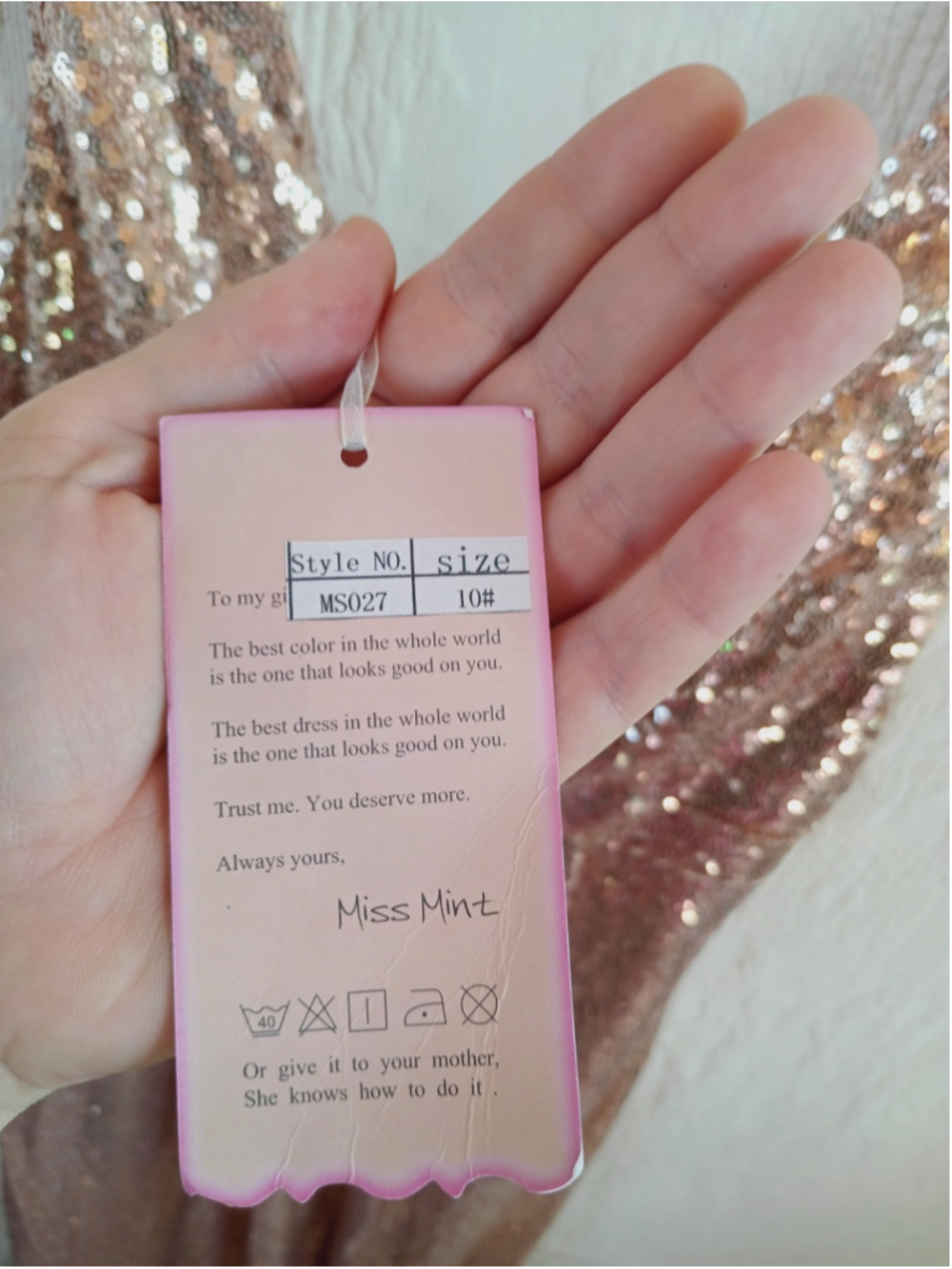 Miss Mint Rose Gold Sequin V-Neck Maxi Gown elegant sparkle floor length formal - Picture 11 of 12